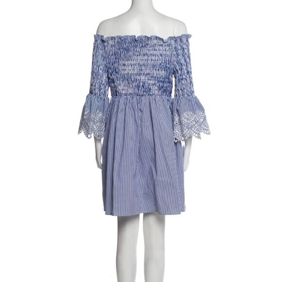 Ted Baker NWT Noaah Smoked Eyelet Off the Shoulder Dress Blue White 4 = 10 US - Picture 4 of 13